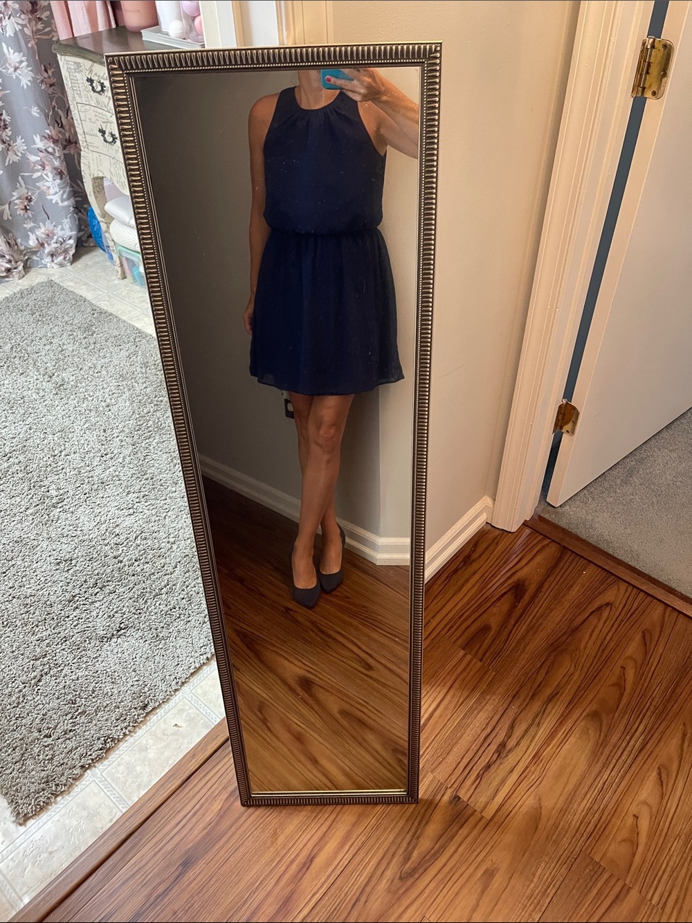 Sleeveless Navy Chiffon Mini Dress with Elastic Waist